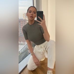 Olive Green Ribbed Crop Sweater